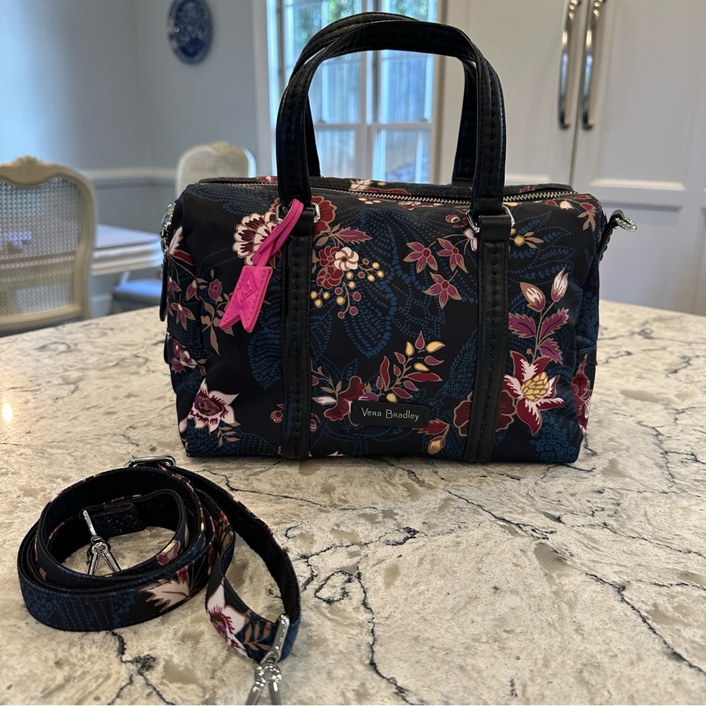 Vera Bradley Nylon Midtown Satchel in Garden Dream Floral with Crossbody Strap